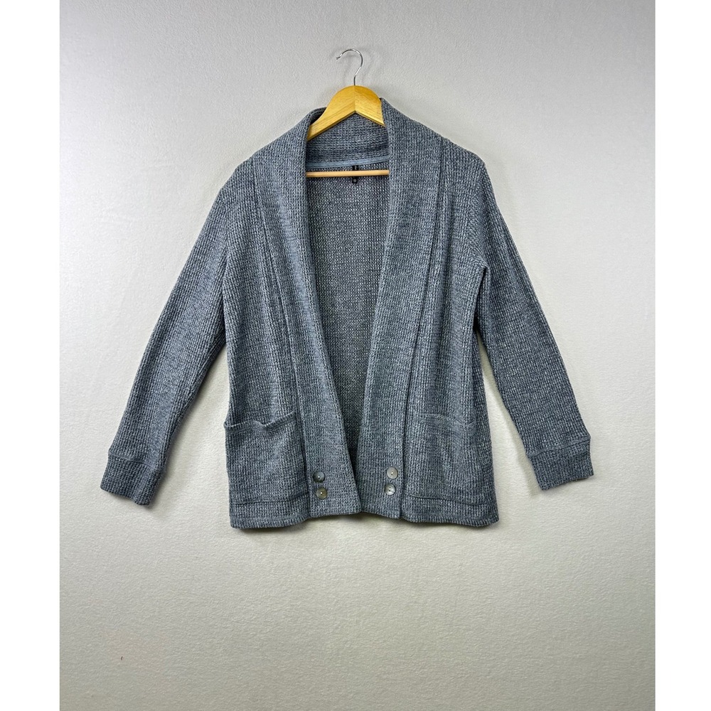 Women's Waffle‎ Knit Cardigan Gray Shawl Collar Pockets Size S